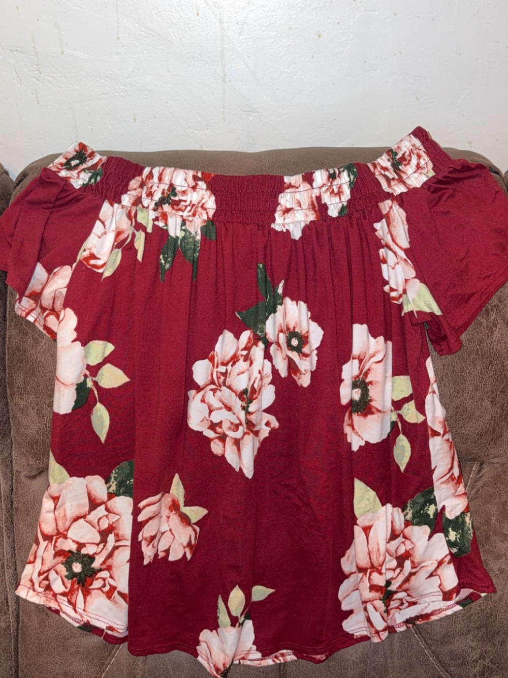 Off-Shoulder Floral Women’s Top - Burgundy